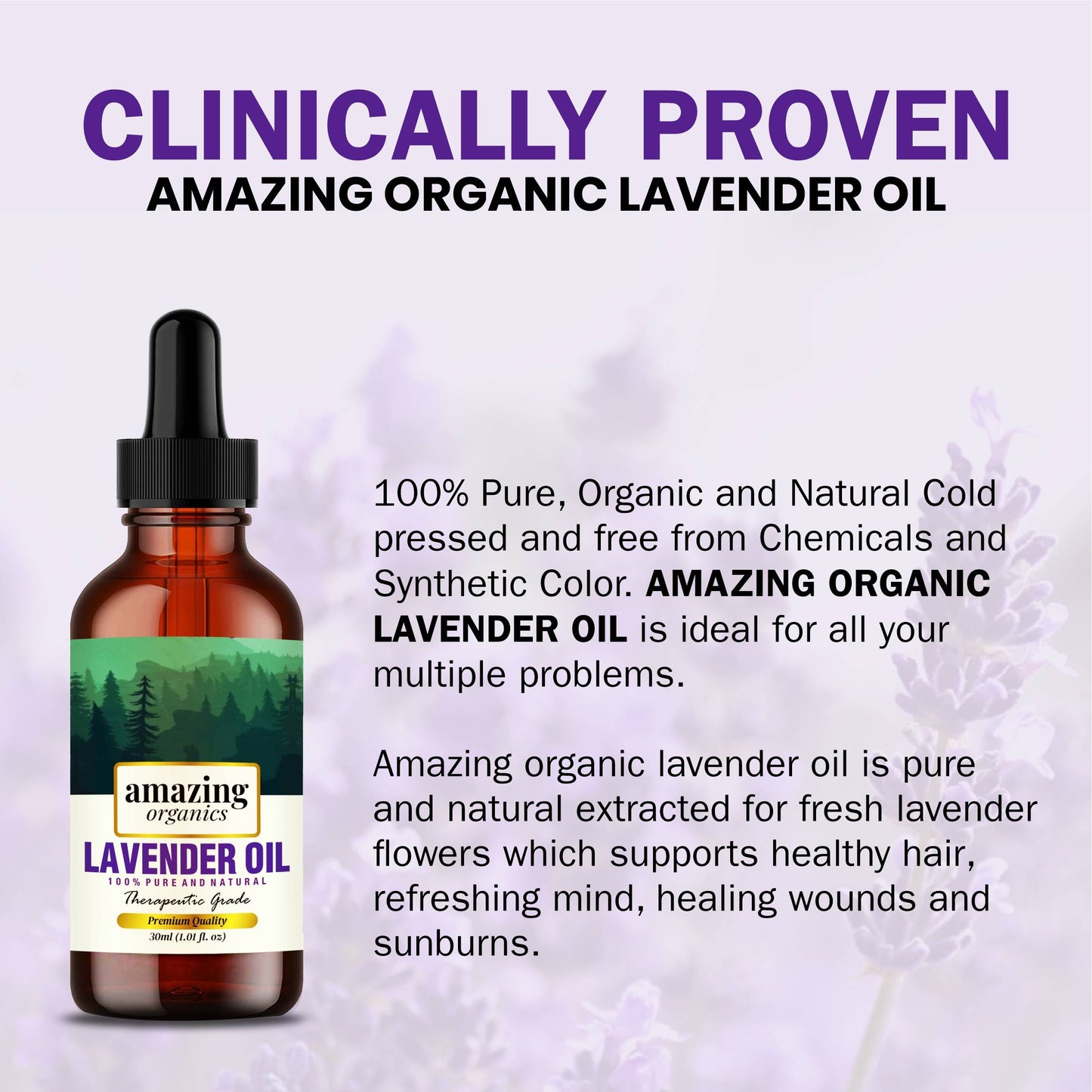 Lavender Essential Oil for Aroma Therapy, Stress Relief, Hair, Skin & Sleep